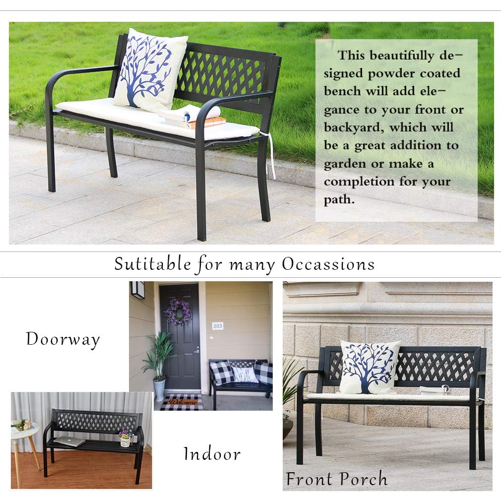 BestShop Patio Bench - Outdoor Metal Garden Bench with Armrests, 480lbs, Cast Iron, Sturdy Steel Frame, Black - CookCave