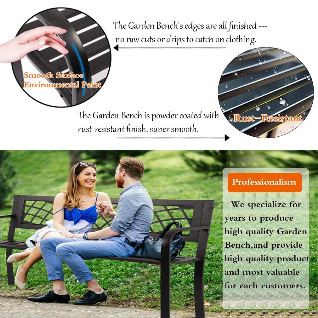 BestShop Patio Bench - Outdoor Metal Garden Bench with Armrests, 480lbs, Cast Iron, Sturdy Steel Frame, Black - CookCave