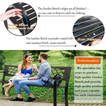 BestShop Patio Bench - Outdoor Metal Garden Bench with Armrests, 480lbs, Cast Iron, Sturdy Steel Frame, Black - CookCave