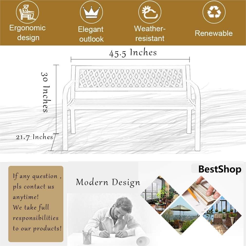 BestShop Patio Bench - Outdoor Metal Garden Bench with Armrests, 480lbs, Cast Iron, Sturdy Steel Frame, Black - CookCave