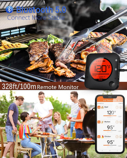 BFOUR Meat Thermometer Wireless Bluetooth, LCD Digital Meat Thermometer with Dual Probe, Wireless Remote BBQ Thermometer for Smoker Kitchen Cooking Grill Thermometer Timer for Grilling BBQ Oven - CookCave