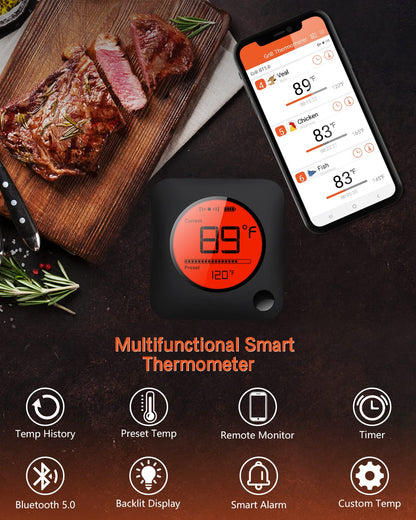 BFOUR Meat Thermometer Wireless Bluetooth, LCD Digital Meat Thermometer with Dual Probe, Wireless Remote BBQ Thermometer for Smoker Kitchen Cooking Grill Thermometer Timer for Grilling BBQ Oven - CookCave