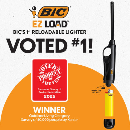 BIC EZ Load Lighter, Reloadable Multi Purpose Lighter, Great to Use Camping, Grilling and for Fireplaces, Pack with 2 EZ Load Long Shells and 2 BIC Maxi Pocket Lighters - CookCave