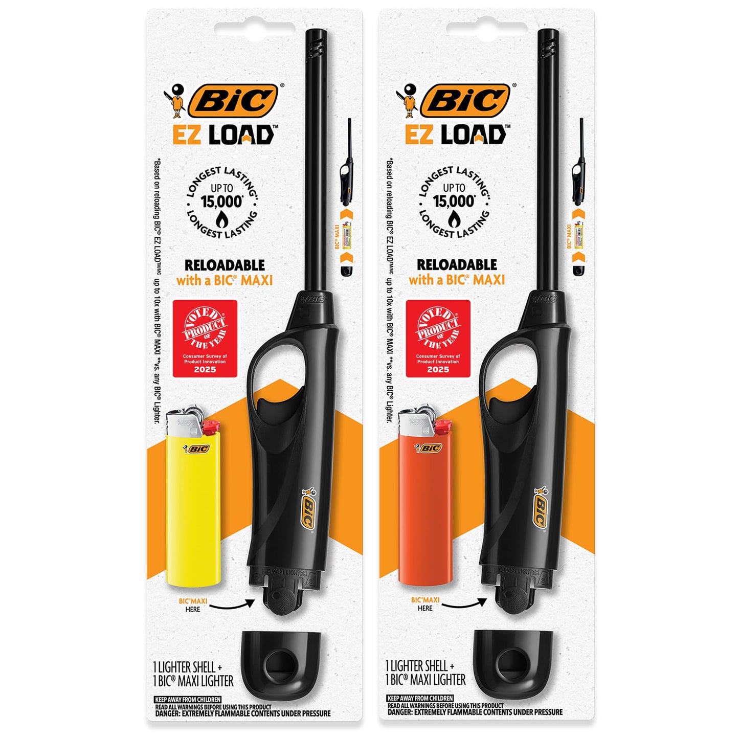BIC EZ Load Lighter, Reloadable Multi Purpose Lighter, Great to Use Camping, Grilling and for Fireplaces, Pack with 2 EZ Load Long Shells and 2 BIC Maxi Pocket Lighters - CookCave