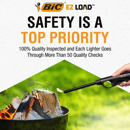 BIC EZ Load Lighter, Reloadable Multi Purpose Lighter, Great to Use Camping, Grilling and for Fireplaces, Pack with 2 EZ Load Long Shells and 2 BIC Maxi Pocket Lighters - CookCave