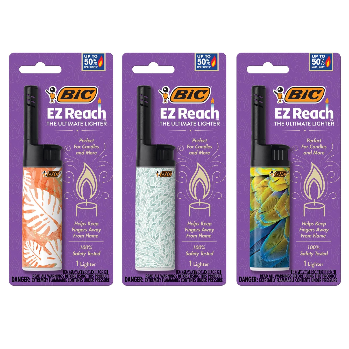 BIC EZ Reach Candle Lighter, The Ultimate Lighters for Candles with Wand, Assorted Home Decor Designs, 3 Count Pack of Long Lighters - CookCave