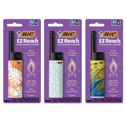 BIC EZ Reach Candle Lighter, The Ultimate Lighters for Candles with Wand, Assorted Home Decor Designs, 3 Count Pack of Long Lighters - CookCave