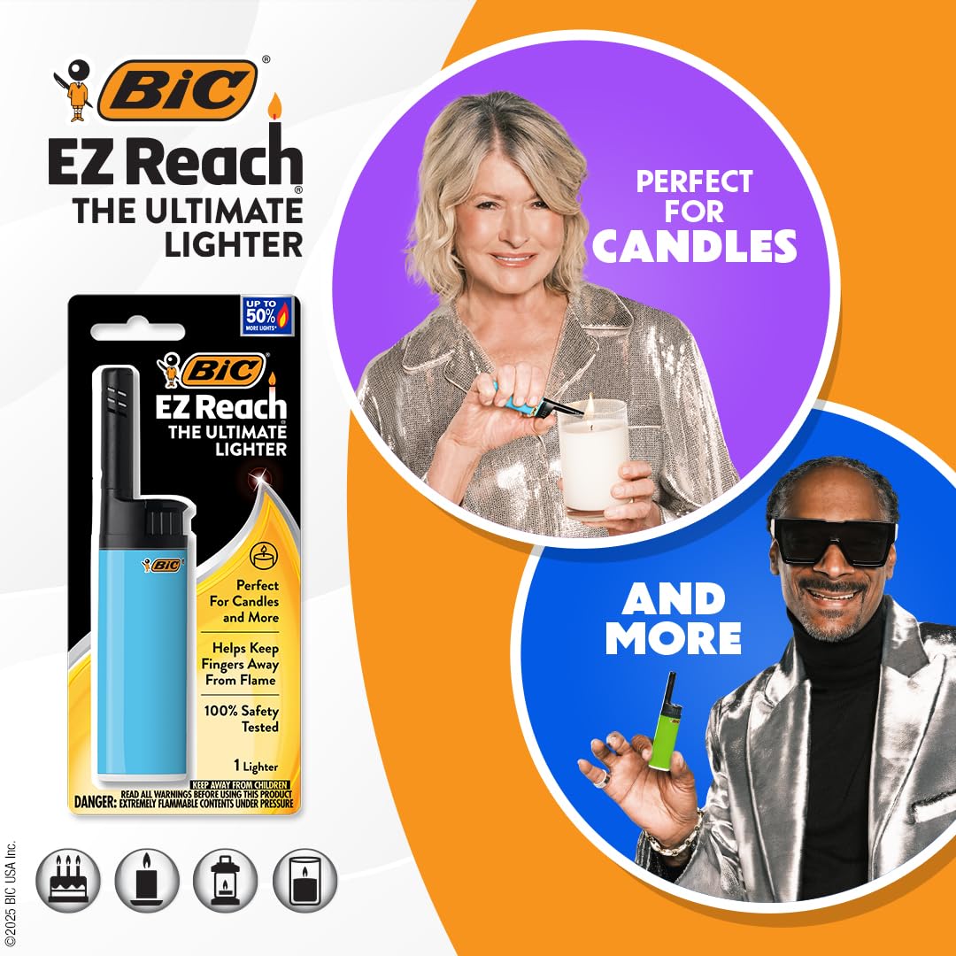 BIC EZ Reach Candle Lighter, The Ultimate Lighters for Candles with Wand, Assorted Home Decor Designs, 3 Count Pack of Long Lighters - CookCave