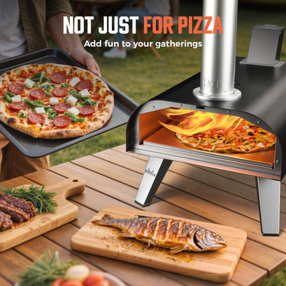 BIG HORN OUTDOORS 12" Black Pizza Ovens Wood Pellet Fired Pizza Maker, Stone-Baked Pizzas Made Easy Use Anywhere, Backyard Camping Party Cooking with your Family or Friend - CookCave