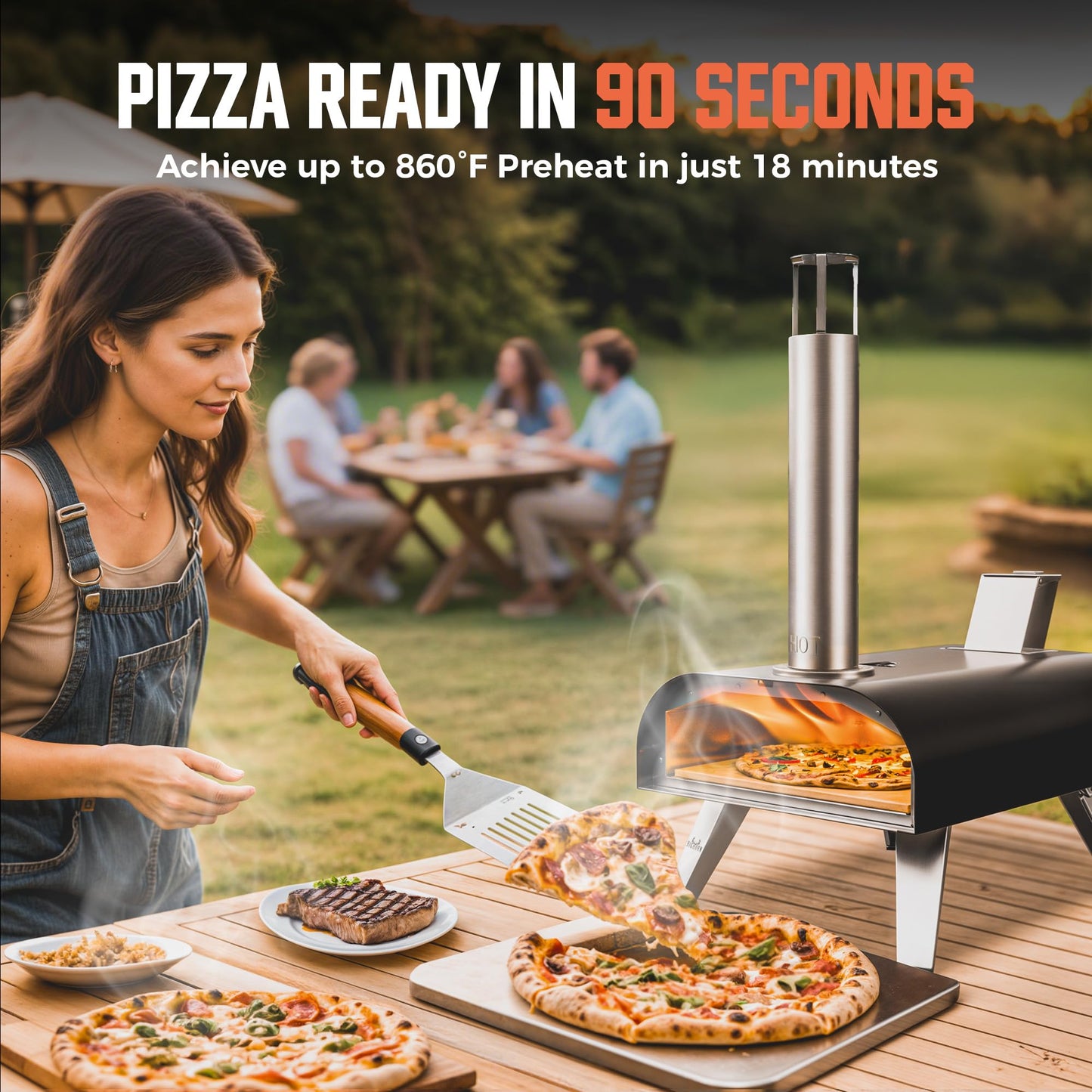 BIG HORN OUTDOORS 12" Black Pizza Ovens Wood Pellet Fired Pizza Maker, Stone-Baked Pizzas Made Easy Use Anywhere, Backyard Camping Party Cooking with your Family or Friend - CookCave