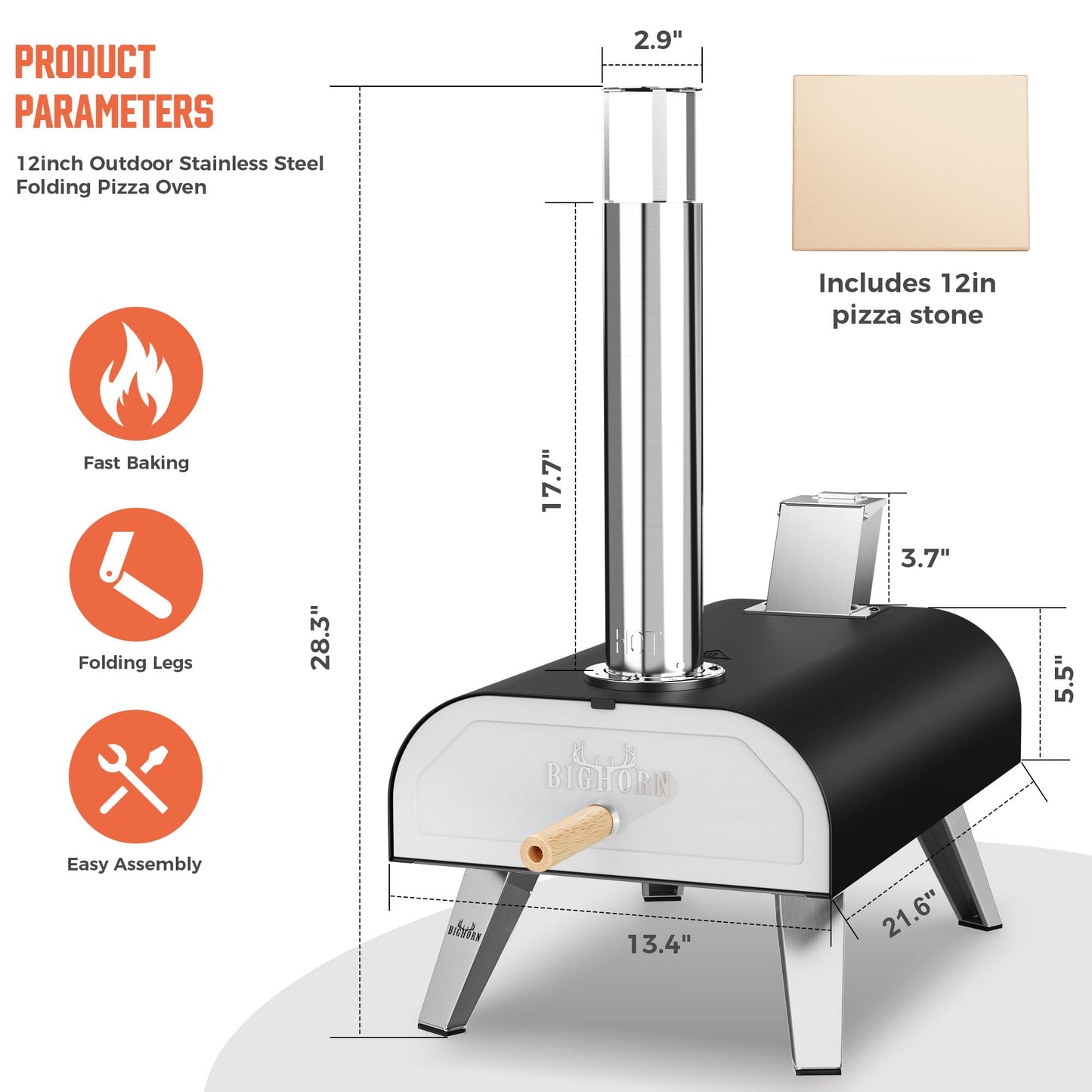 BIG HORN OUTDOORS 12" Black Pizza Ovens Wood Pellet Fired Pizza Maker, Stone-Baked Pizzas Made Easy Use Anywhere, Backyard Camping Party Cooking with your Family or Friend - CookCave