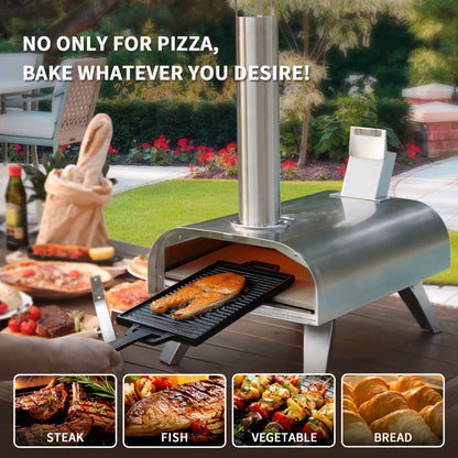 BIG HORN OUTDOORS 12" Multi-Fuel Pizza Oven, Portable Outdoor Pizza Oven, Wood Fired & Propane Gas, Pellet Pizza Maker with Pizza Stone - CookCave