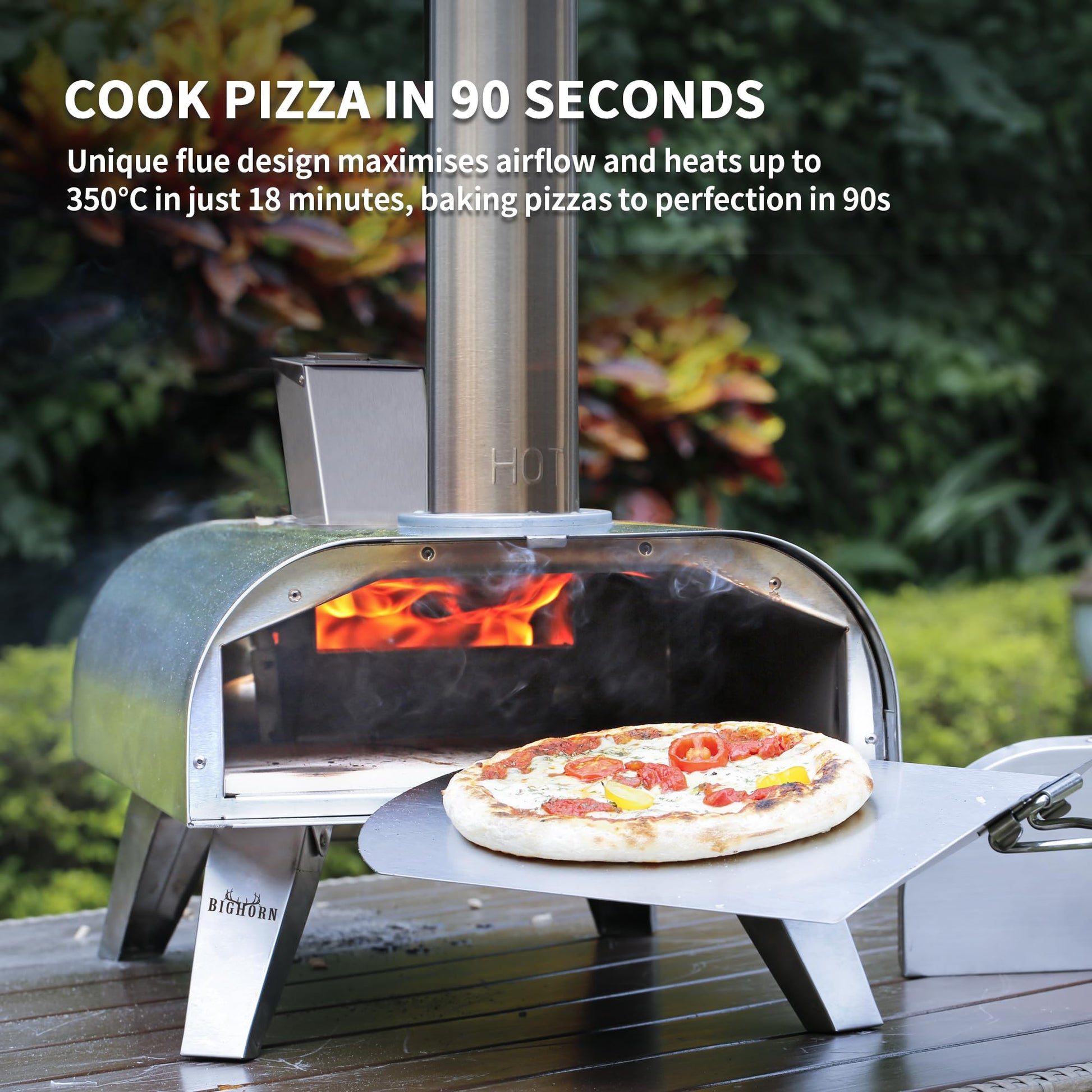 BIG HORN OUTDOORS 12" Multi-Fuel Pizza Oven, Portable Outdoor Pizza Oven, Wood Fired & Propane Gas, Pellet Pizza Maker with Pizza Stone - CookCave