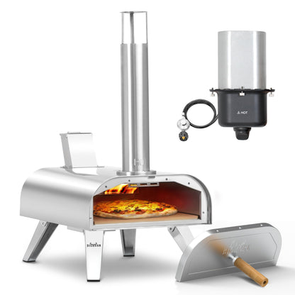 BIG HORN OUTDOORS 12" Multi-Fuel Pizza Oven, Portable Outdoor Pizza Oven, Wood Fired & Propane Gas, Pellet Pizza Maker with Pizza Stone - CookCave