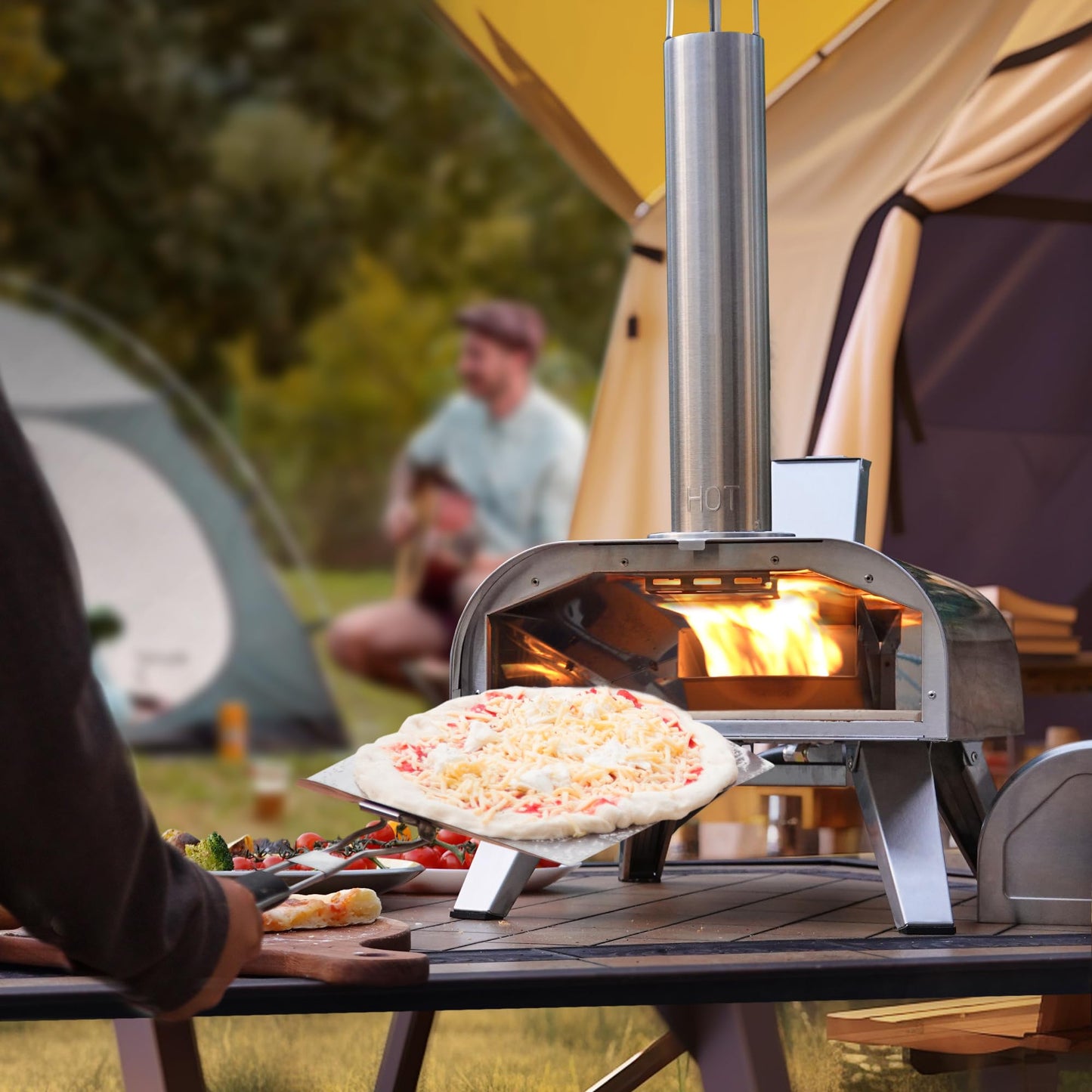 BIG HORN OUTDOORS 12" Multi-Fuel Pizza Oven, Portable Outdoor Pizza Oven, Wood Fired & Propane Gas, Pellet Pizza Maker with Pizza Stone - CookCave