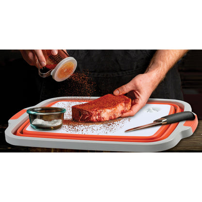 BIRDROCK HOME Collapsible Large BBQ Prep Tub w/Cutting Board, Multi-Function Grill Caddy w/Colander & Lid, Portable Silicone Dish Bowl for Picnic, Tailgate, Camping - Orange - CookCave