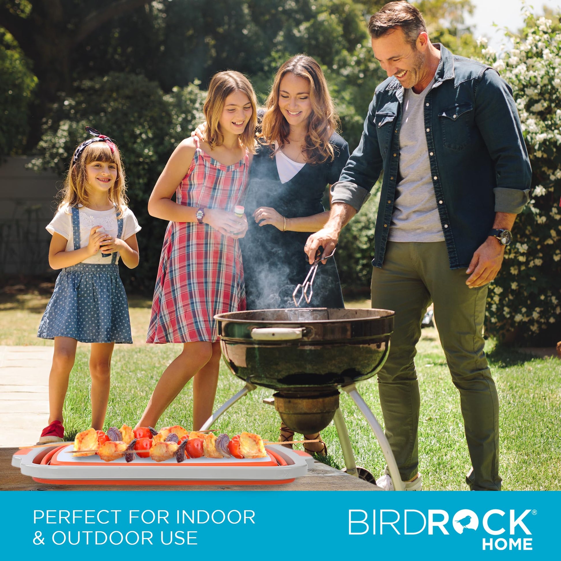 BIRDROCK HOME Collapsible Large BBQ Prep Tub w/Cutting Board, Multi-Function Grill Caddy w/Colander & Lid, Portable Silicone Dish Bowl for Picnic, Tailgate, Camping - Orange - CookCave