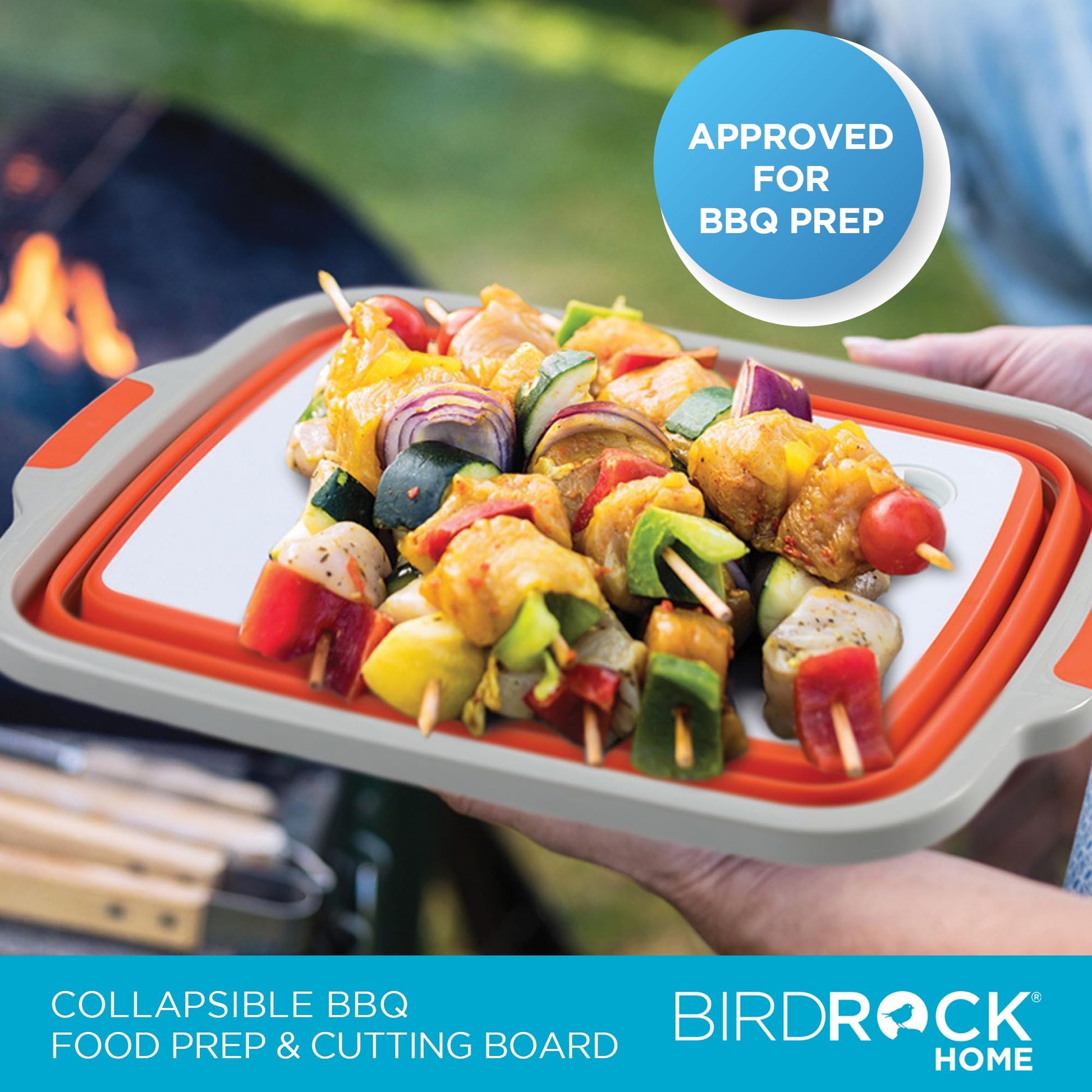 BIRDROCK HOME Collapsible Large BBQ Prep Tub w/Cutting Board, Multi-Function Grill Caddy w/Colander & Lid, Portable Silicone Dish Bowl for Picnic, Tailgate, Camping - Orange - CookCave