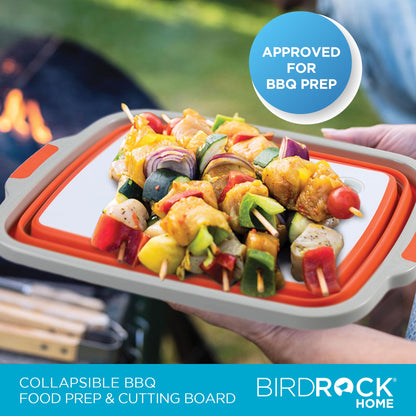 BIRDROCK HOME Collapsible Large BBQ Prep Tub w/Cutting Board, Multi-Function Grill Caddy w/Colander & Lid, Portable Silicone Dish Bowl for Picnic, Tailgate, Camping - Orange - CookCave