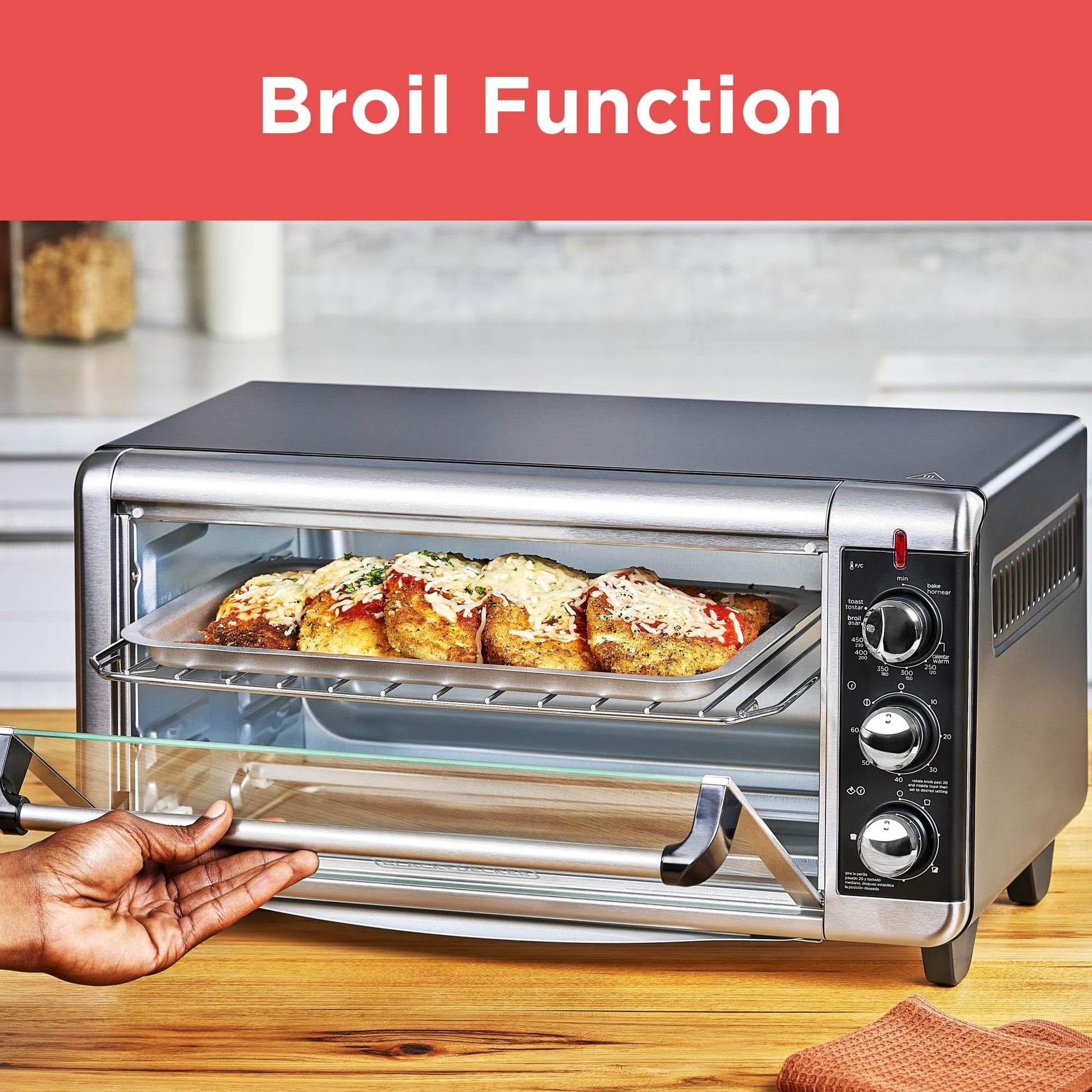 BLACK+DECKER 8-Slice Extra Wide Convection Toaster Oven, Fits 9"x13" Oven Pans and 12" Pizza, Bake, Toast, Broil, and Keep Warm Functions, Countertop Compact Design with Stainless Steel Finish - CookCave