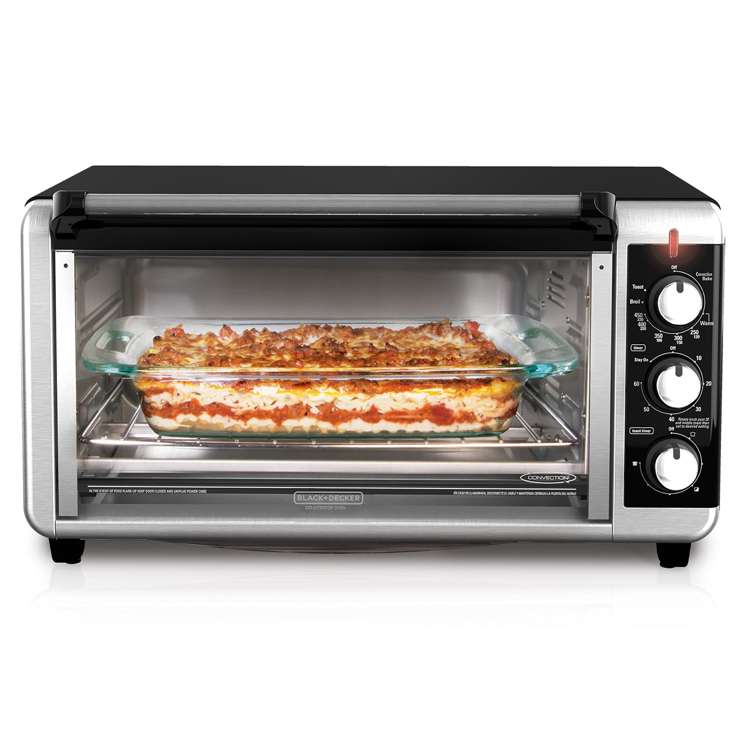BLACK+DECKER 8-Slice Extra Wide Convection Toaster Oven, Fits 9"x13" Oven Pans and 12" Pizza, Bake, Toast, Broil, and Keep Warm Functions, Countertop Compact Design with Stainless Steel Finish - CookCave