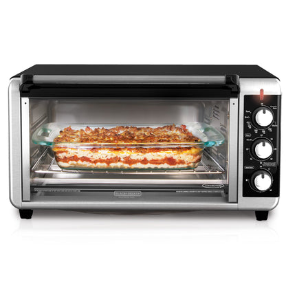 BLACK+DECKER 8-Slice Extra Wide Convection Toaster Oven, Fits 9"x13" Oven Pans and 12" Pizza, Bake, Toast, Broil, and Keep Warm Functions, Countertop Compact Design with Stainless Steel Finish - CookCave