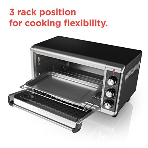 BLACK+DECKER 8-Slice Extra Wide Convection Toaster Oven, Fits 9"x13" Oven Pans and 12" Pizza, Bake, Toast, Broil, and Keep Warm Functions, Countertop Compact Design with Stainless Steel Finish - CookCave