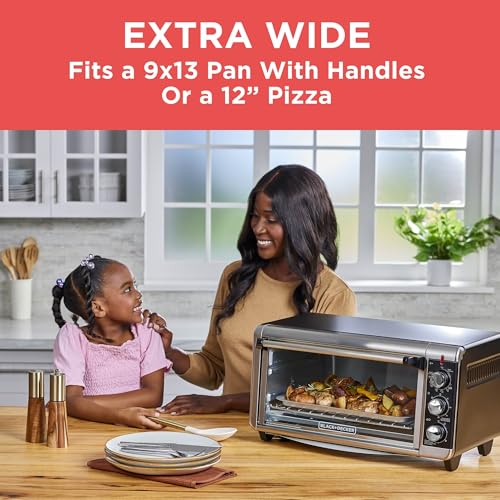 BLACK+DECKER 8-Slice Extra Wide Convection Toaster Oven, Fits 9"x13" Oven Pans and 12" Pizza, Bake, Toast, Broil, and Keep Warm Functions, Countertop Compact Design with Stainless Steel Finish - CookCave