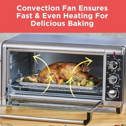 BLACK+DECKER 8-Slice Extra Wide Convection Toaster Oven, Fits 9"x13" Oven Pans and 12" Pizza, Bake, Toast, Broil, and Keep Warm Functions, Countertop Compact Design with Stainless Steel Finish - CookCave