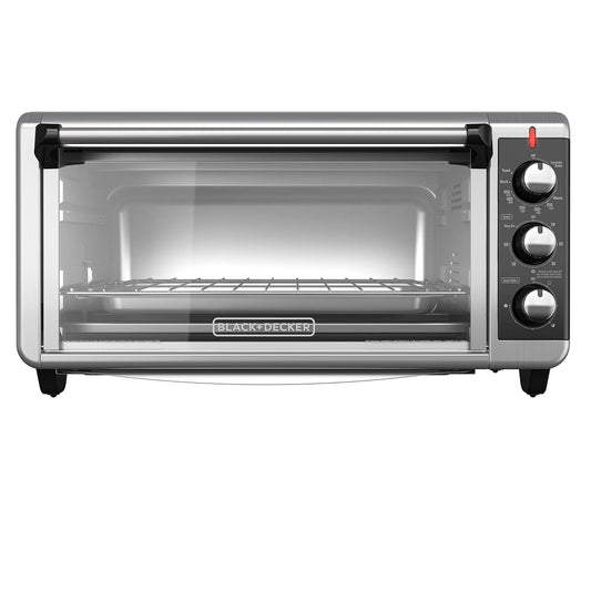 BLACK+DECKER 8-Slice Extra Wide Convection Toaster Oven, Fits 9"x13" Oven Pans and 12" Pizza, Bake, Toast, Broil, and Keep Warm Functions, Countertop Compact Design with Stainless Steel Finish - CookCave