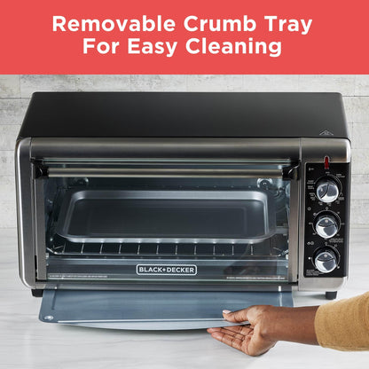 BLACK+DECKER 8-Slice Extra Wide Convection Toaster Oven, Fits 9"x13" Oven Pans and 12" Pizza, Bake, Toast, Broil, and Keep Warm Functions, Countertop Compact Design with Stainless Steel Finish - CookCave