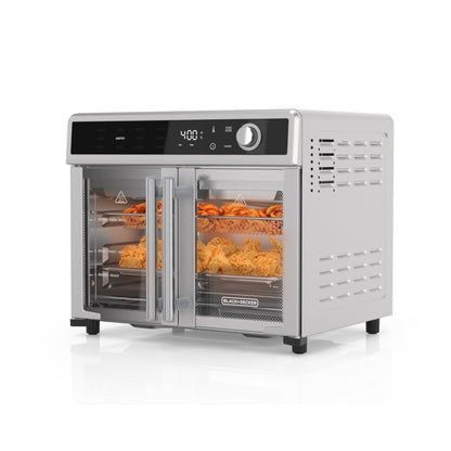 BLACK+DECKER Crisp 'N Bake Air Fryer Toaster Oven Combo, 12 in 1 Countertop Convection Oven Cooks Food Fast, Fits a Whole Pizza or 6 Toast Slices, French Doors with Stainless Steel Finish - CookCave