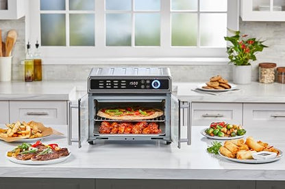 BLACK+DECKER Crisp 'N Bake Air Fryer Toaster Oven Combo, 12 in 1 Countertop Convection Oven Cooks Food Fast, Fits a Whole Pizza or 6 Toast Slices, French Doors with Stainless Steel Finish - CookCave