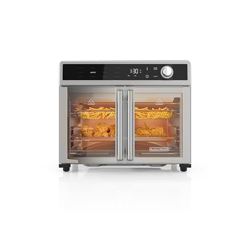BLACK+DECKER Crisp 'N Bake Air Fryer Toaster Oven Combo, 12 in 1 Countertop Convection Oven Cooks Food Fast, Fits a Whole Pizza or 6 Toast Slices, French Doors with Stainless Steel Finish - CookCave