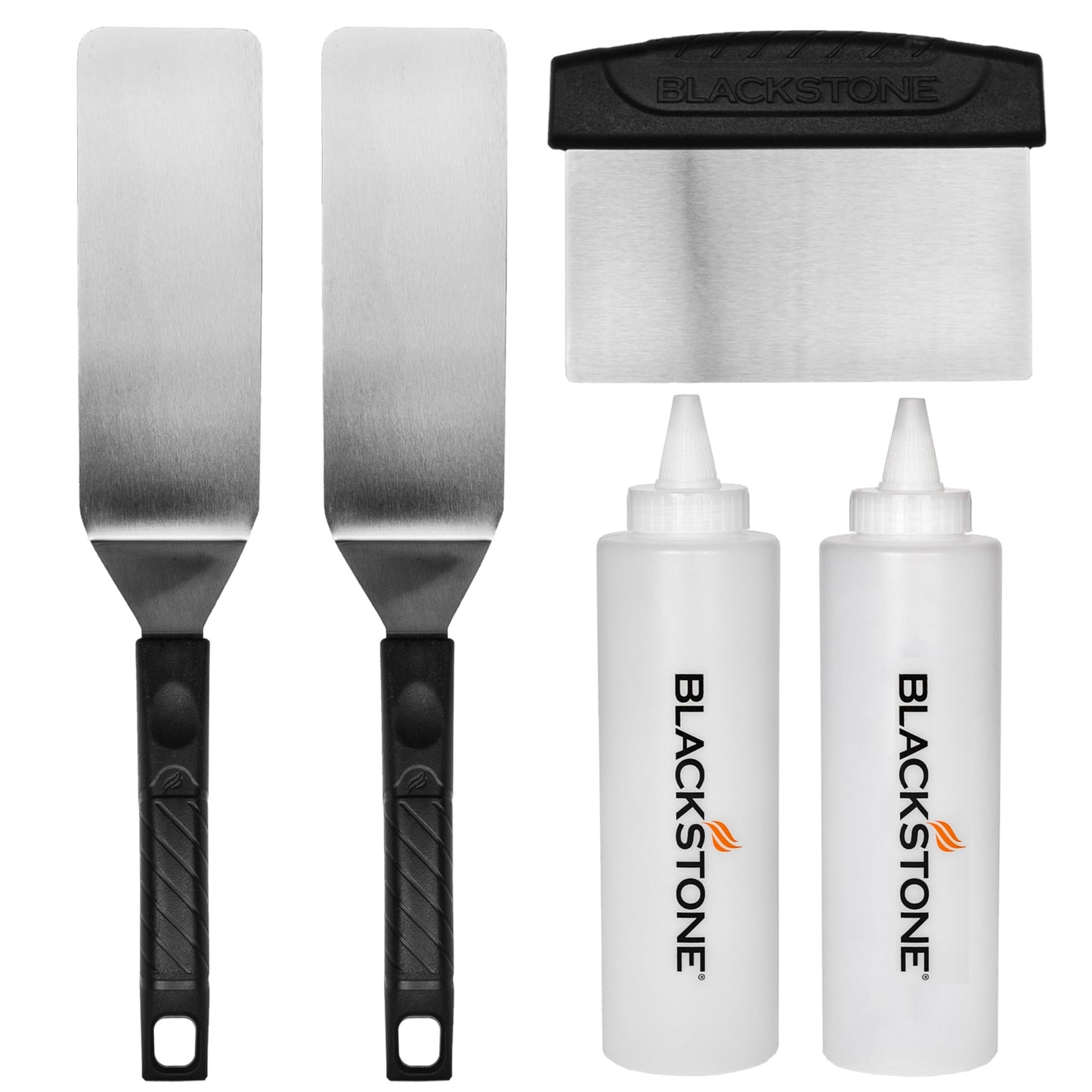 Blackstone 1542 5-Piece Professional Griddle Accessory Toolkit with 2 Squeeze Bottles, 2 Spatulas, and 1 Scraper - CookCave