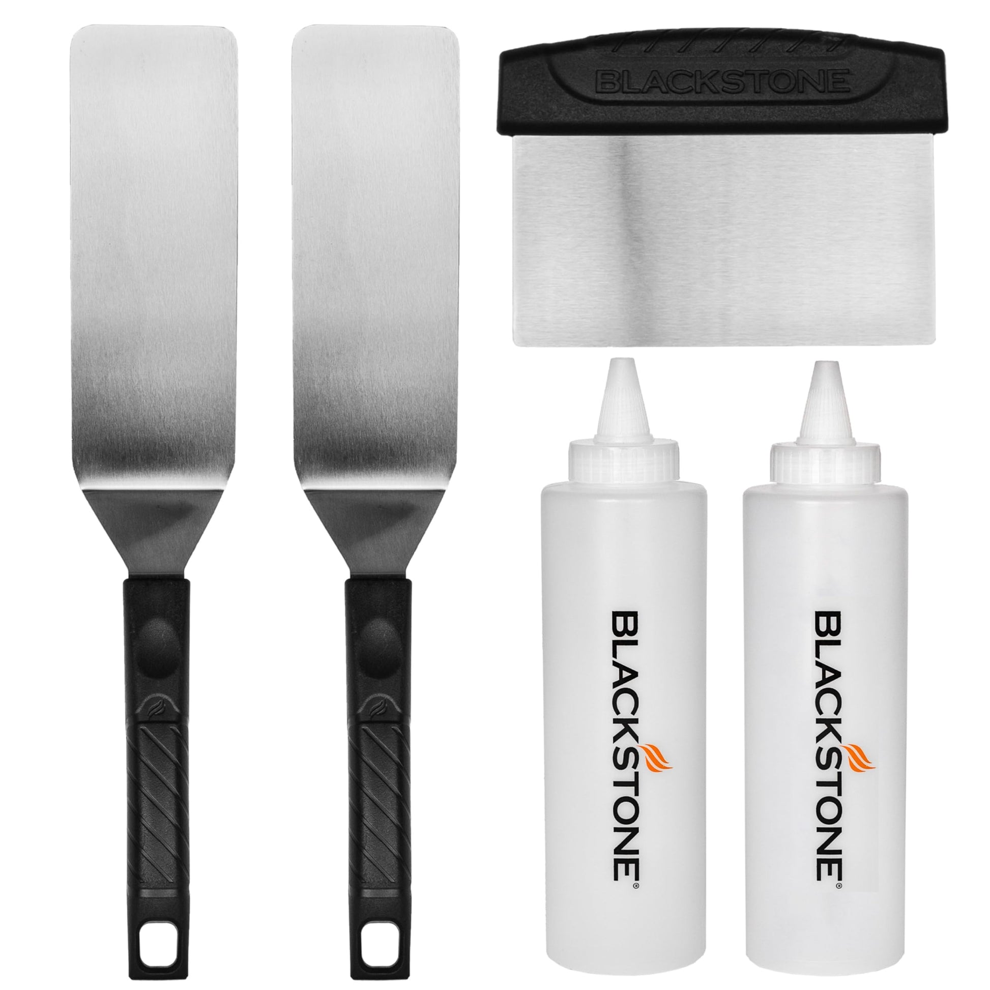 Blackstone 1542 5-Piece Professional Griddle Accessory Toolkit with 2 Squeeze Bottles, 2 Spatulas, and 1 Scraper - CookCave