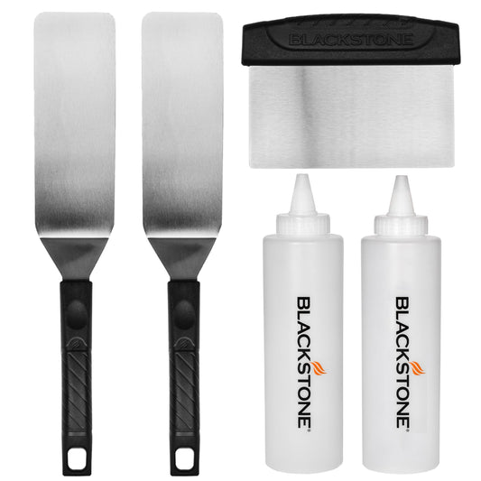 Blackstone 1542 5-Piece Professional Griddle Accessory Toolkit with 2 Squeeze Bottles, 2 Spatulas, and 1 Scraper - CookCave