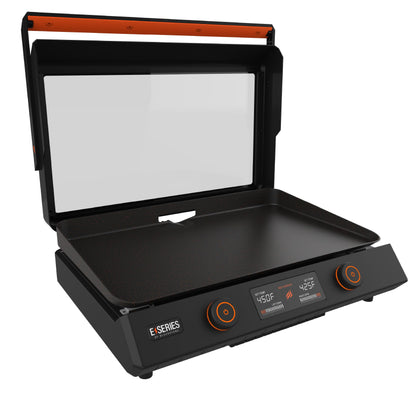 Blackstone 22-Inch Electric Griddle - 1600W Non Stick Ceramic Titanium Coated Stainless Steel Tabletop Griddle with EZ-Touch Control Dial, LCD Display, Patented Rotate & Remove Glass Hood - 8001 - CookCave