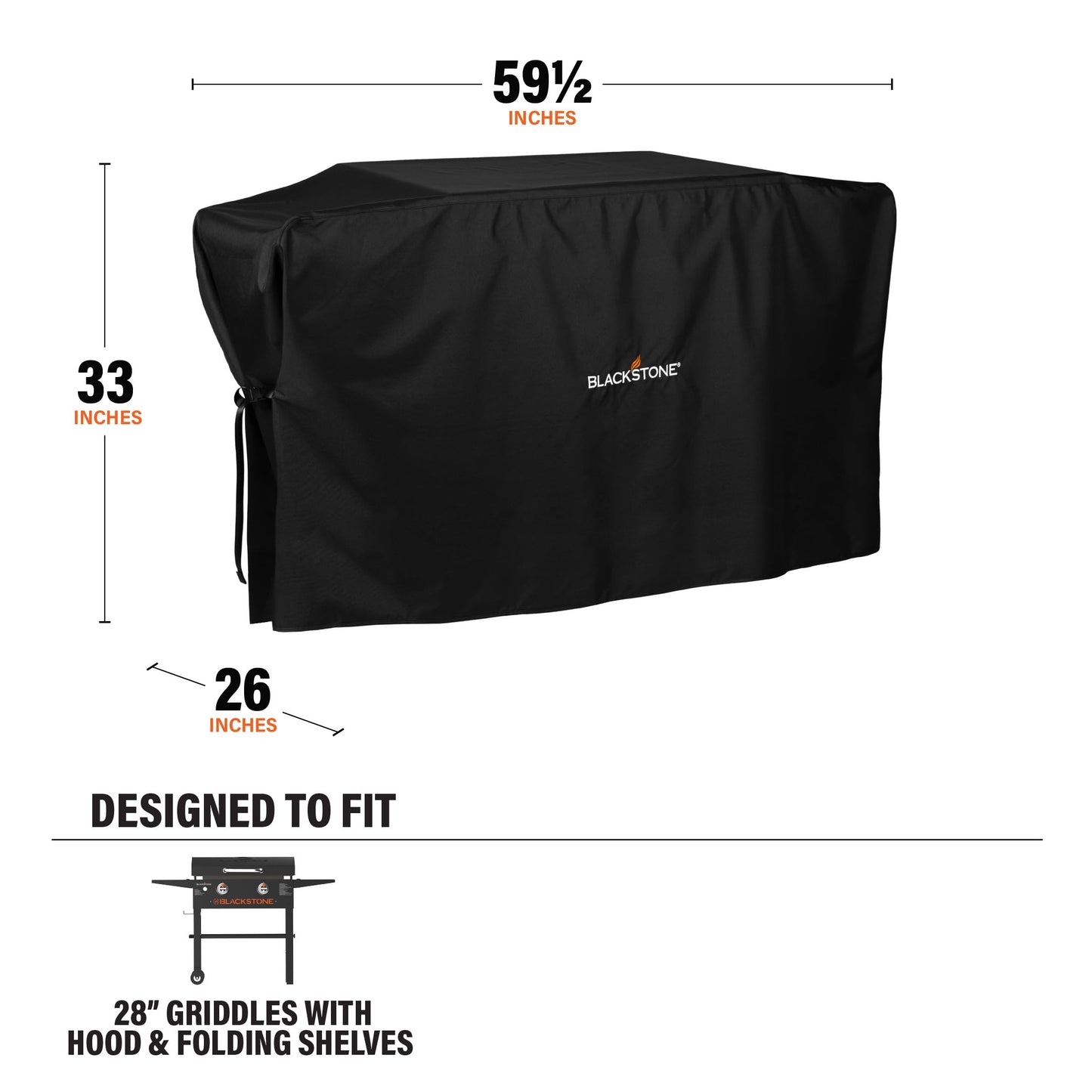 Blackstone 5483 Griddle Cover Fits 28 inches Griddle Cooking Station with Hood Water Resistant, Weather Resistant, Heavy Duty 600D Polyester Flat Top Gas Grill Cover with Cinch Straps 28" Black - CookCave