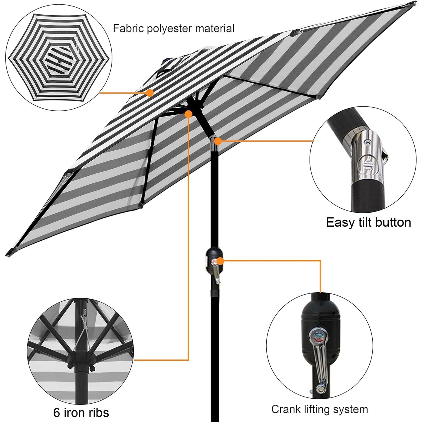 Blissun 7.5 ft Patio Umbrella, Yard Umbrella, Outdoor Market Umbrella with Push Button Tilt Crank (Black&White) - CookCave