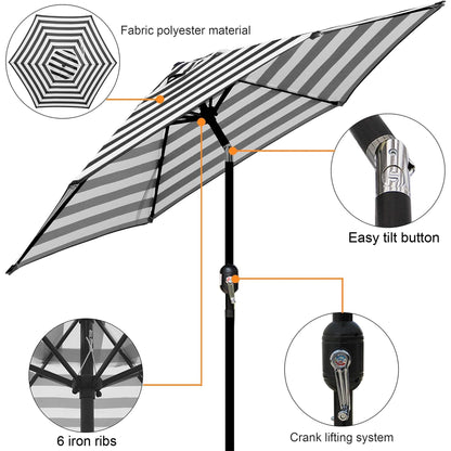Blissun 7.5 ft Patio Umbrella, Yard Umbrella, Outdoor Market Umbrella with Push Button Tilt Crank (Black&White) - CookCave