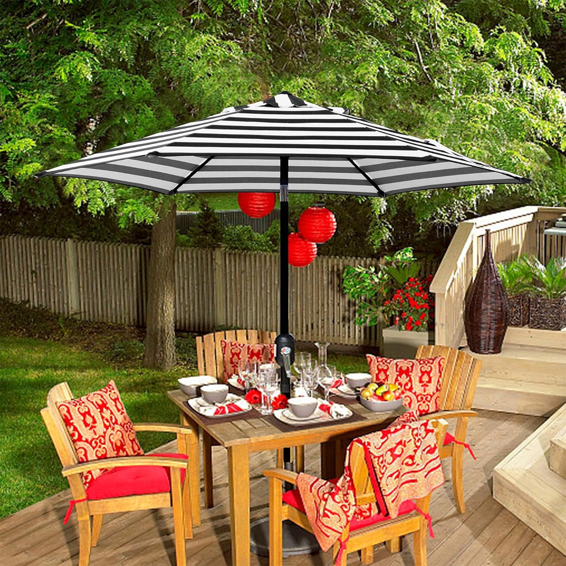 Blissun 7.5 ft Patio Umbrella, Yard Umbrella, Outdoor Market Umbrella with Push Button Tilt Crank (Black&White) - CookCave