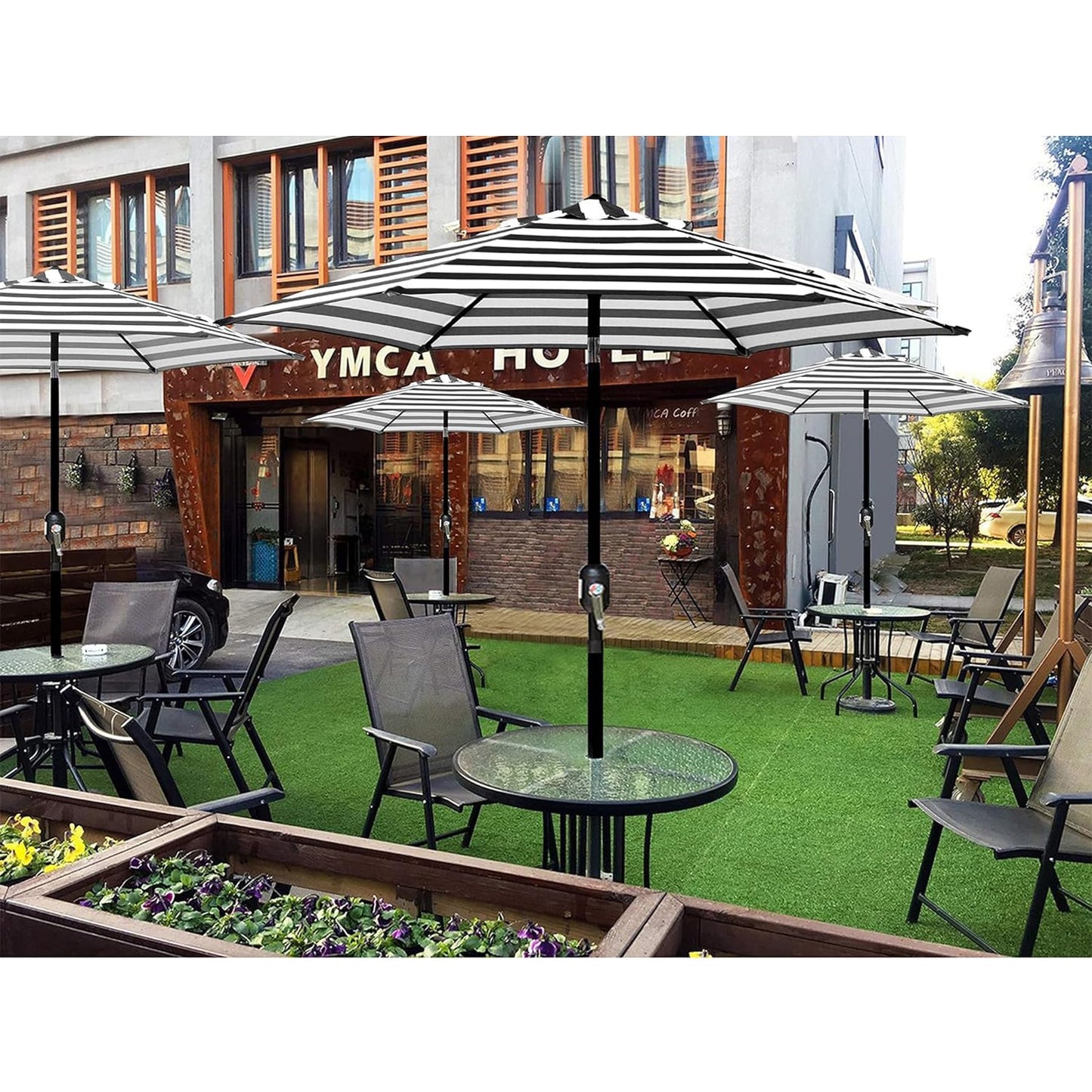 Blissun 7.5 ft Patio Umbrella, Yard Umbrella, Outdoor Market Umbrella with Push Button Tilt Crank (Black&White) - CookCave