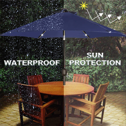 Blissun 7.5 ft Solar Umbrella 18 LED Lighted Patio Umbrella Table Market Umbrella with Tilt and Crank Outdoor Umbrella for Garden, Deck, Backyard, Pool and Beach (Navy Blue) - CookCave