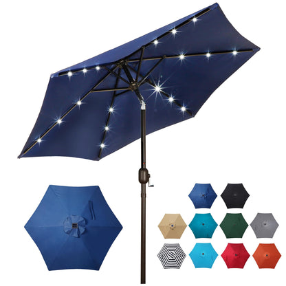 Blissun 7.5 ft Solar Umbrella 18 LED Lighted Patio Umbrella Table Market Umbrella with Tilt and Crank Outdoor Umbrella for Garden, Deck, Backyard, Pool and Beach (Navy Blue) - CookCave