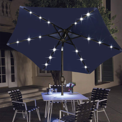Blissun 7.5 ft Solar Umbrella 18 LED Lighted Patio Umbrella Table Market Umbrella with Tilt and Crank Outdoor Umbrella for Garden, Deck, Backyard, Pool and Beach (Navy Blue) - CookCave