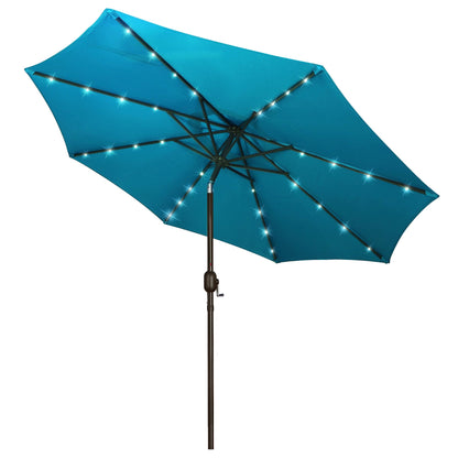 Blissun 9 ft Solar Umbrella 32 LED Lighted Patio Umbrella Table Market Umbrella with Tilt and Crank Outdoor Umbrella for Garden, Deck, Backyard, Pool and Beach (Cerulean) - CookCave