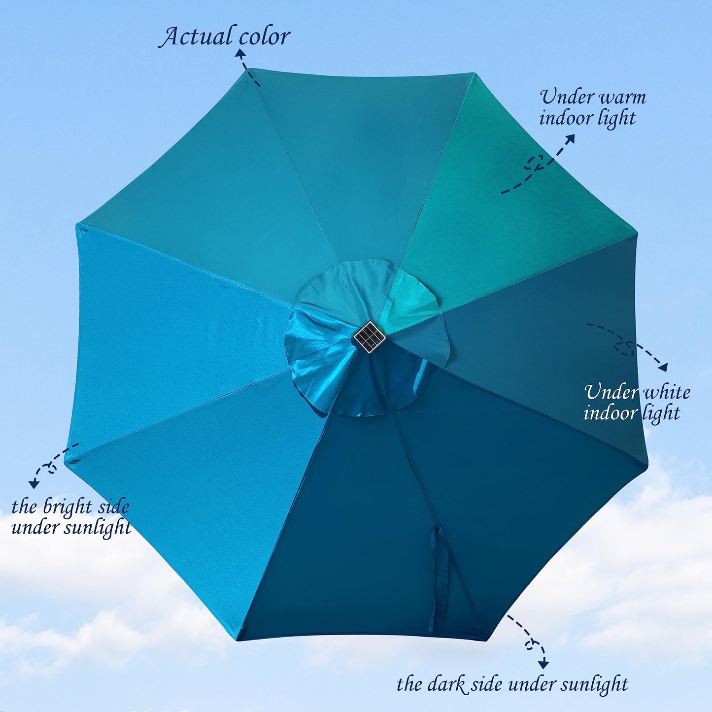 Blissun 9 ft Solar Umbrella 32 LED Lighted Patio Umbrella Table Market Umbrella with Tilt and Crank Outdoor Umbrella for Garden, Deck, Backyard, Pool and Beach (Cerulean) - CookCave