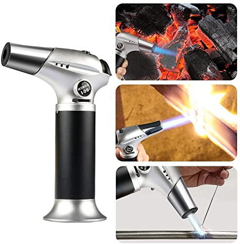 Blow Torch, Professional Kitchen Cooking Torch with Lock Adjustable Flame Refillable Mini Blow Torch Lighter for BBQ, Baking, Brulee Creme, Crafts and Soldering (Butane Gas Excluded) - CookCave