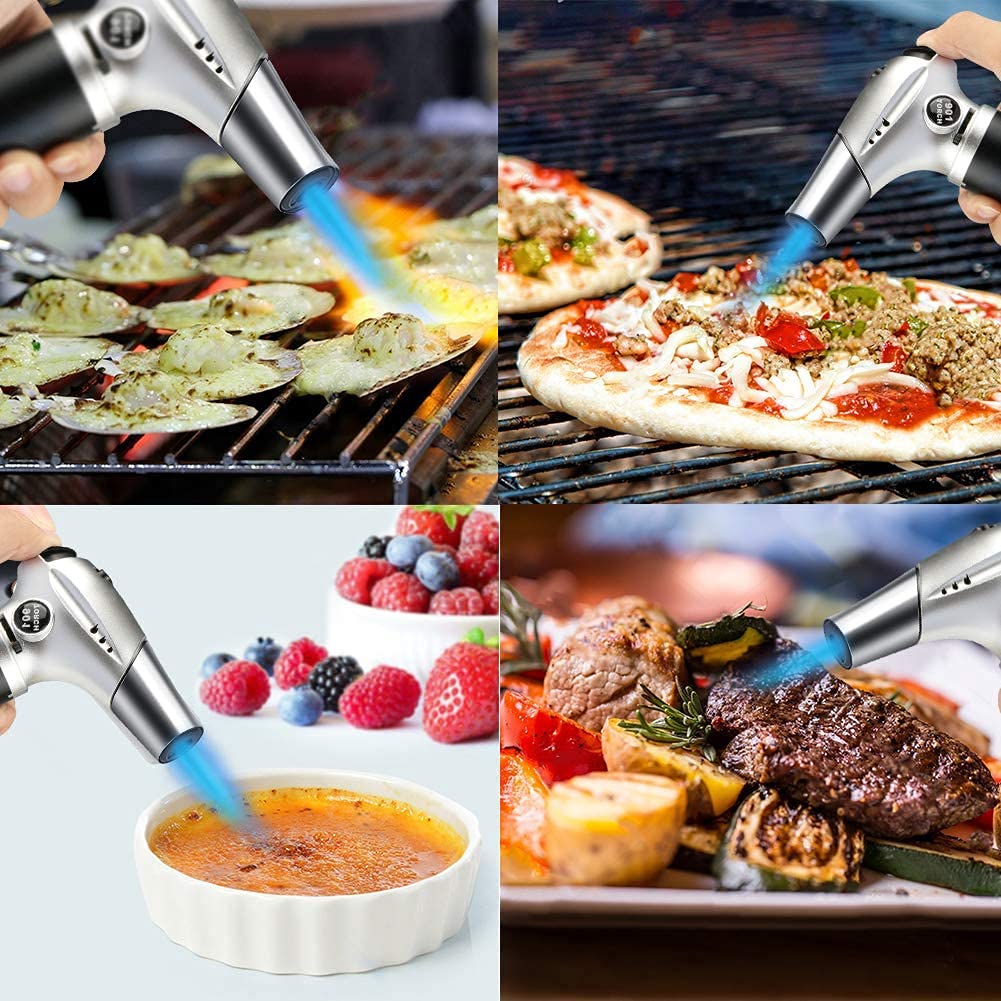 Blow Torch, Professional Kitchen Cooking Torch with Lock Adjustable Flame Refillable Mini Blow Torch Lighter for BBQ, Baking, Brulee Creme, Crafts and Soldering (Butane Gas Excluded) - CookCave